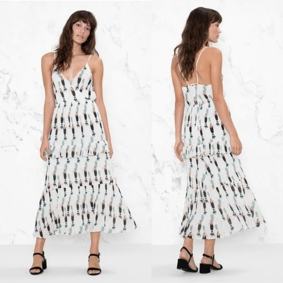 & Other Stories Frill Tiered Maxi Dress White w/ Multi Color Toucan Size…RARE - Picture 2 of 16